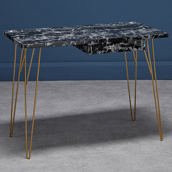 Photo of Fuzion laptop desk in black marble effect with gold legs
