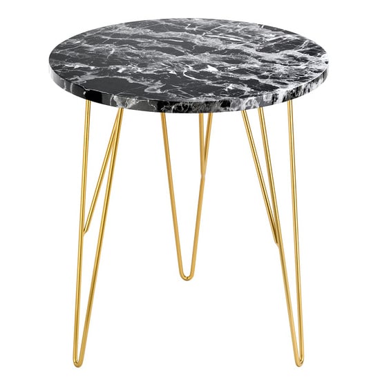 Fuzion Round Marble Lamp Table With Gold Legs In Black