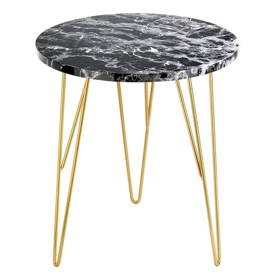 Photo of Fuzion round marble lamp table with gold legs in black