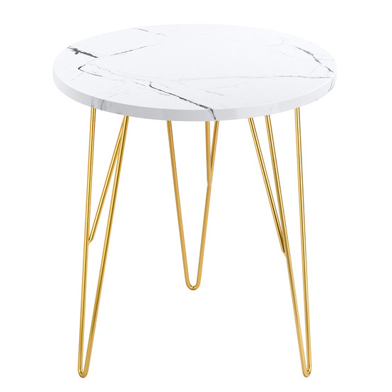 Photo of Fuzion round marble lamp table with gold legs in white