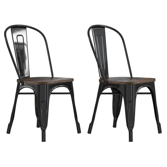 Fuzion Wooden Dining Chairs With Black Metal Frame In Pair