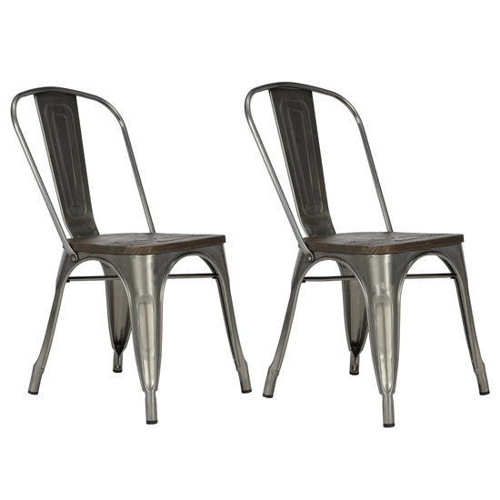 Photo of Fuzion wooden dining chairs with bronze metal frame in pair