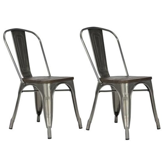 Photo of Fuzion wooden dining chairs with gun metal frame in pair