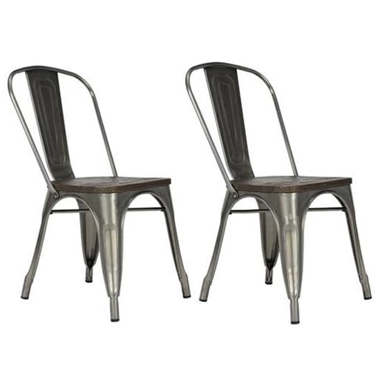 Fuzion Wooden Dining Chairs With Gun Metal Frame In Pair