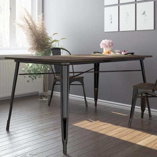 Product photograph of Fuzion Wooden Dining Table Rectangular With Black Metal Frame from Furniture in Fashion