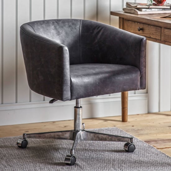 Fynman Swivel Faux Leather Home Office Chair In Antique Ebony