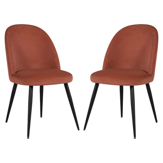 Read more about Gabbier coral velvet dining chairs with black legs in pair