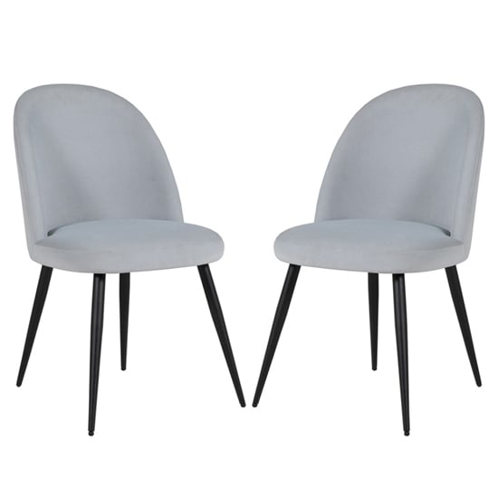 Product photograph of Gabbier Silver Velvet Dining Chairs With Black Legs In Pair from Furniture in Fashion