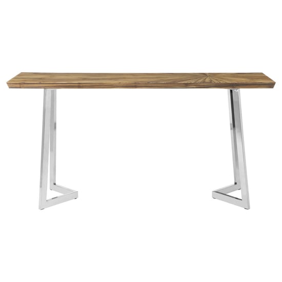 Gaberot Wooden Console Table With Silver Steel Base In Natural_2