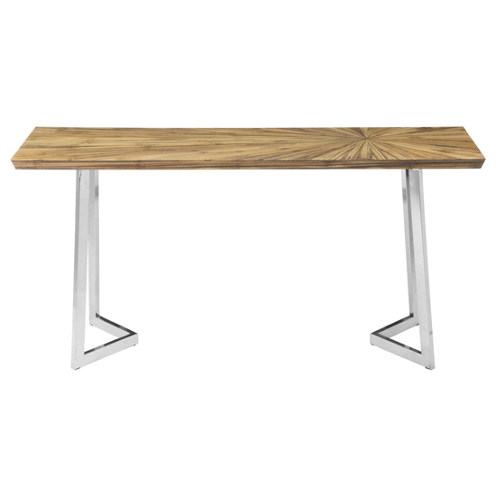 Gaberot Wooden Console Table With Silver Steel Base In Natural