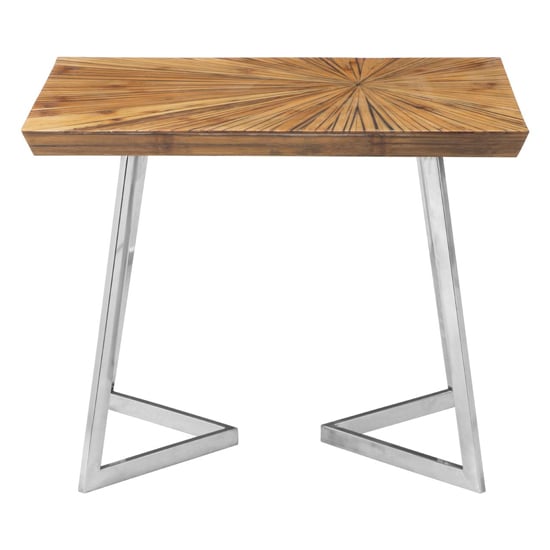 Gaberot Wooden Side Table With Silver Steel Base In Natural