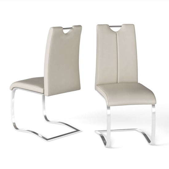 Read more about Gerrans cream leather dining chairs with chrome base in pair