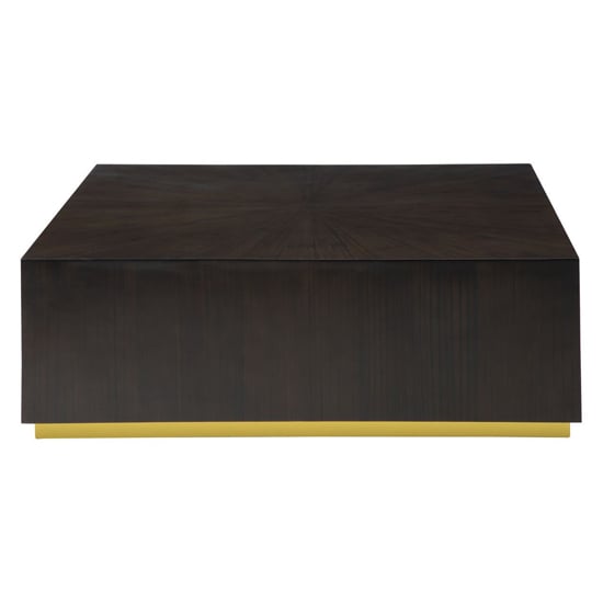 Photo of Gablet square wooden coffee table with gold base in dark brown