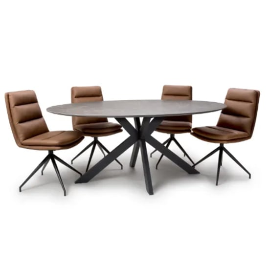 Photo of Gabri brown dining table oval with 6 nobo tan chairs