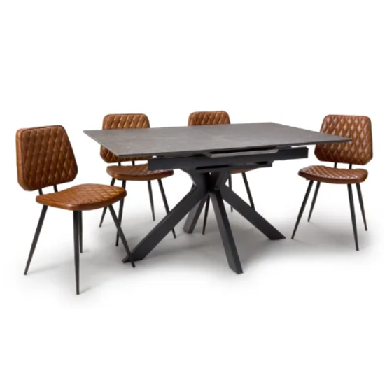 Product photograph of Gabri Extending Brown Dining Table With 6 Allen Tan Chairs from Furniture in Fashion