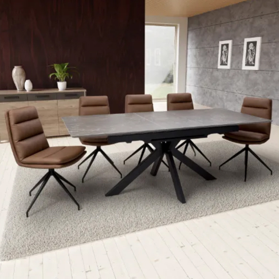 Product photograph of Gabri Extending Brown Dining Table With 6 Nobo Tan Chairs from Furniture in Fashion