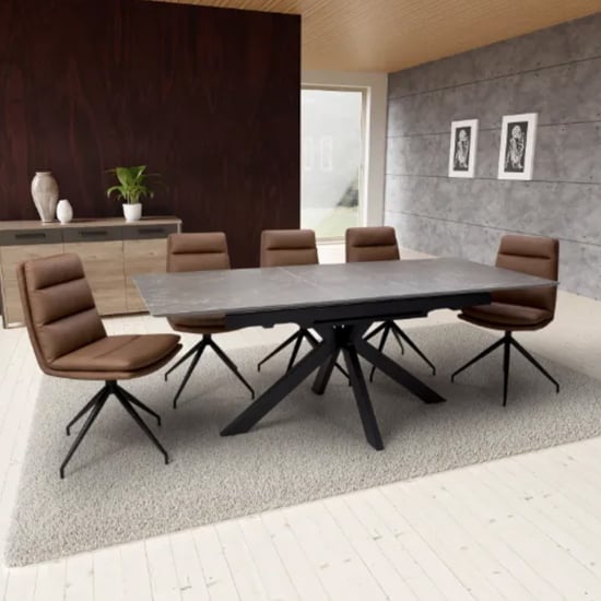 Gabri Extending Brown Dining Table With 8 Nobo Tan Chairs