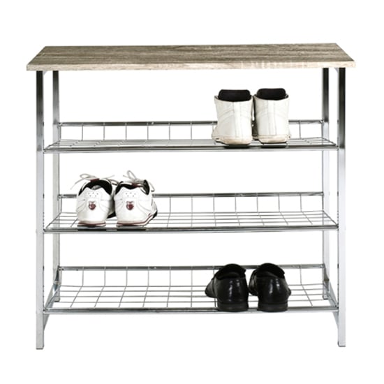 Gadsden 3 Shelves Shoe Rack In Truffle Oak With Chrome Frame