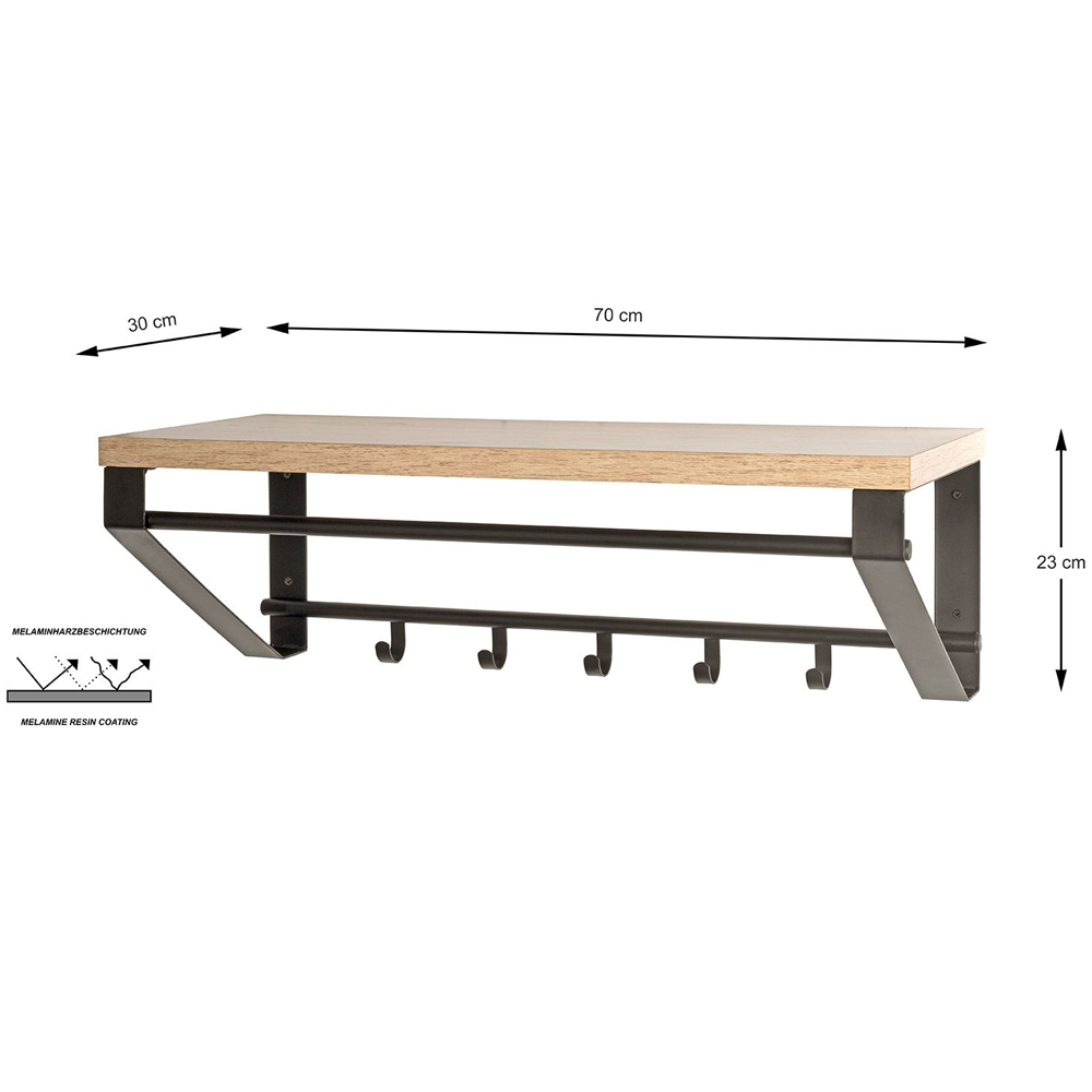 Gadsden Metal Wall Coat Rack With Oak Shelf In Black