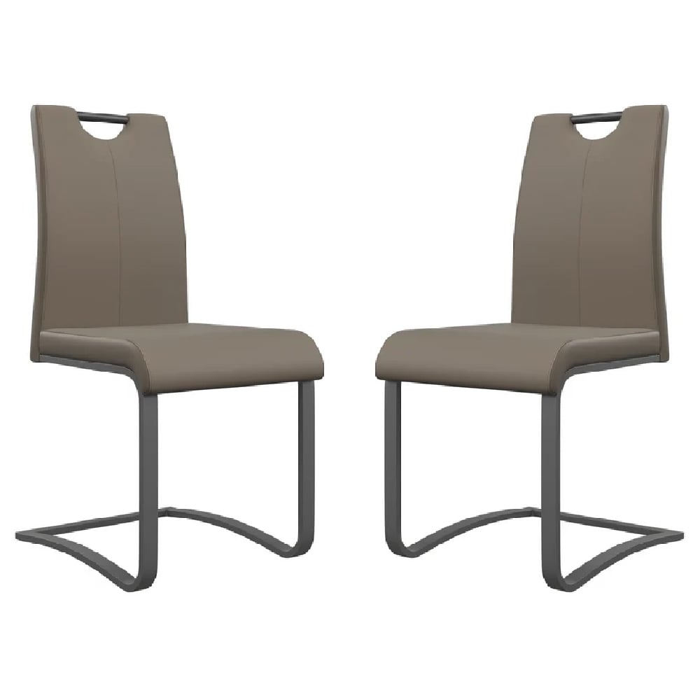 Read more about Gerrans taupe leather dining chairs with grey legs in pair