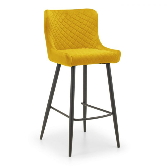 Gael Bar Table In Mocha Elm With 4 Lakia Mustard Stools