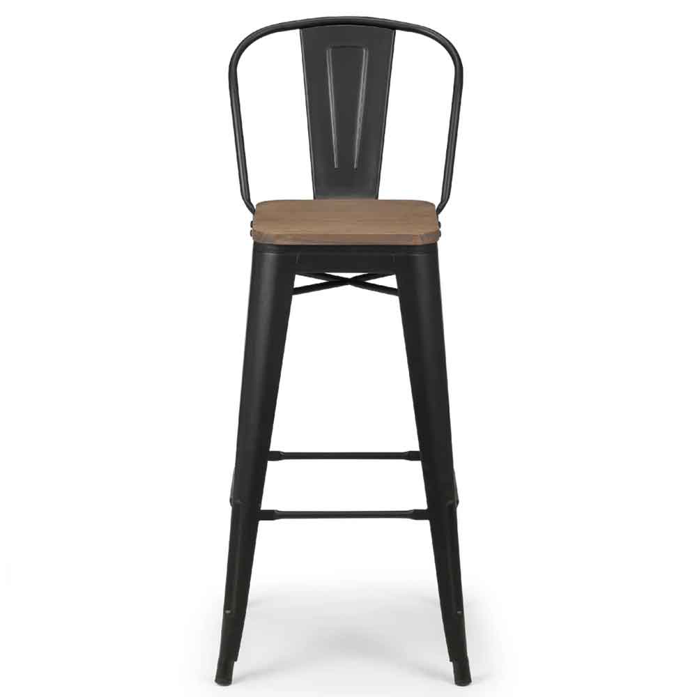 Gael Mocha Elm and Black Metal Bar Stools in Pair