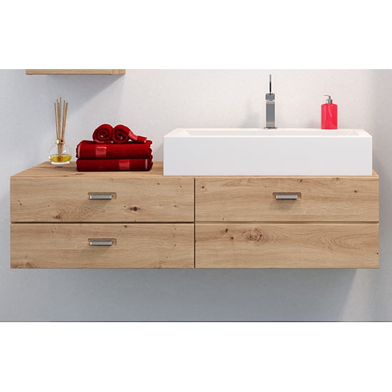Photo of Gaep wooden wall hung vanity unit with basin in artisan oak