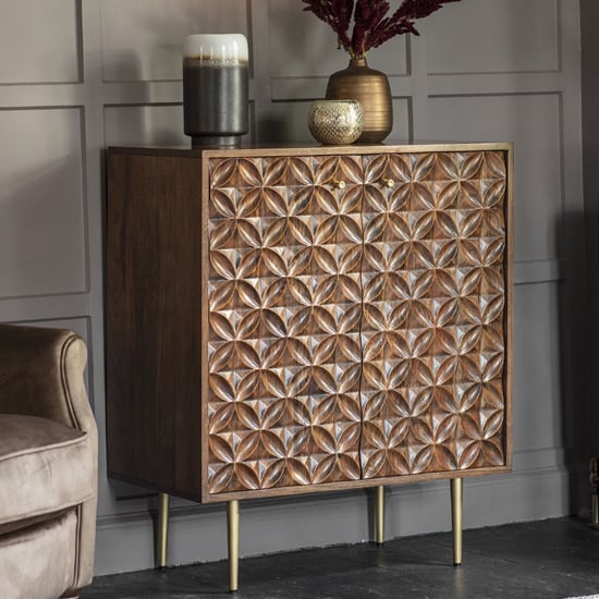 Product photograph of Gaffney Acacia Wood Sideboard With 2 Doors In Brown And Gold from Furniture in Fashion