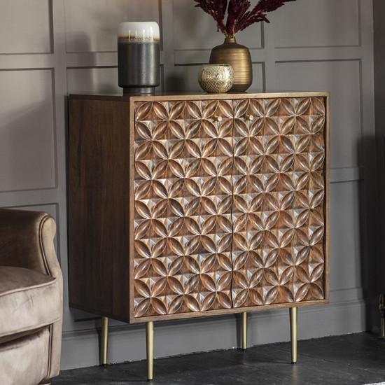 Gaffney Acacia Wood Sideboard With 2 Doors In Brown And Gold thumbnail