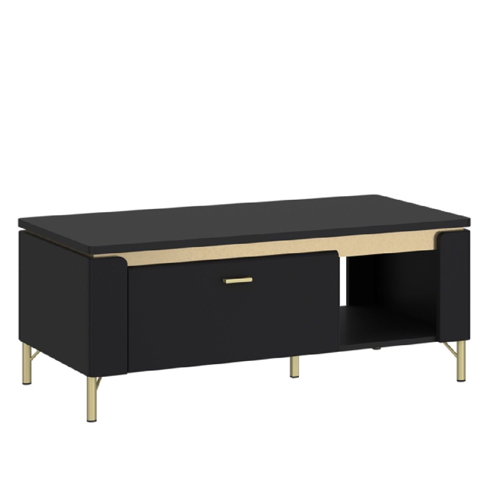 Gaffney Wooden Coffee Table With 1 Drawer In Matt Black And Gold
