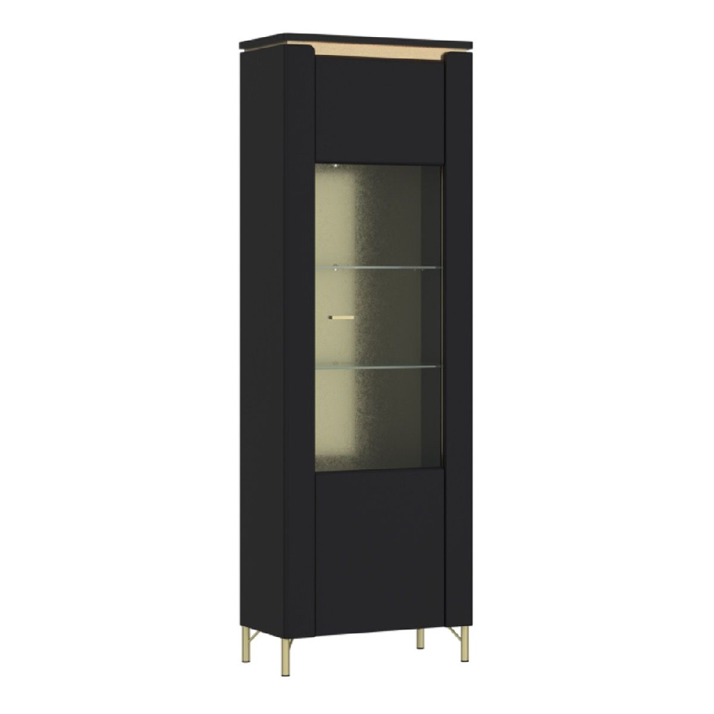 Gaffney LED Wooden Display Cabinet 1 Door in Matt Black Gold