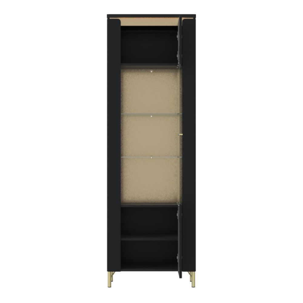 Gaffney LED Wooden Display Cabinet 1 Door in Matt Black Gold