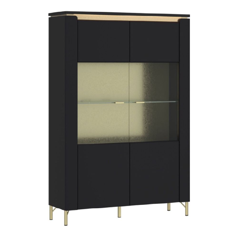 Gaffney LED Wooden Display Cabinet 2 Doors in Matt Black Gold