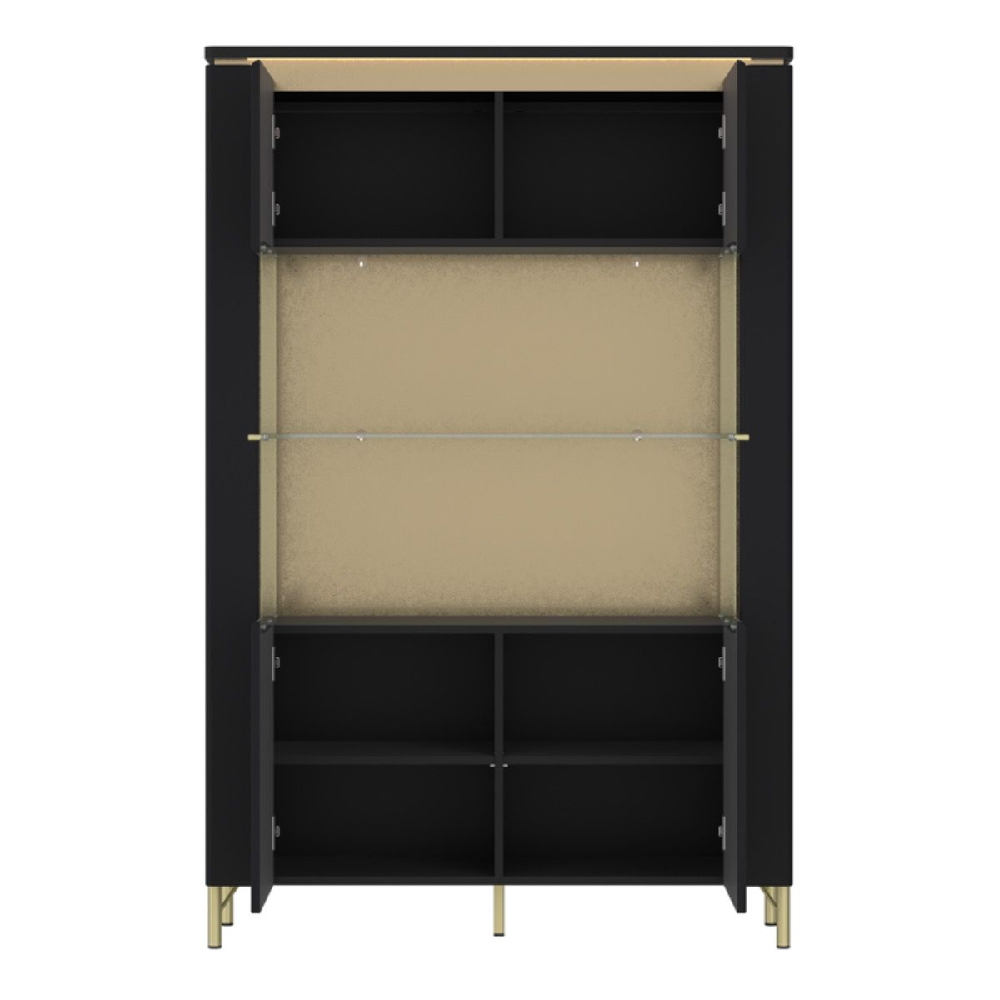 Gaffney LED Wooden Display Cabinet 2 Doors in Matt Black Gold