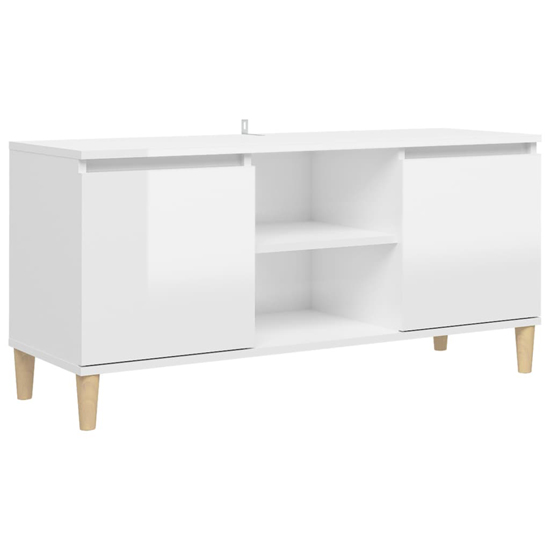 Gafna High Gloss TV Stand In White With Solid Wood Legs