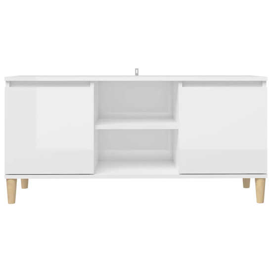 Gafna High Gloss TV Stand In White With Solid Wood Legs