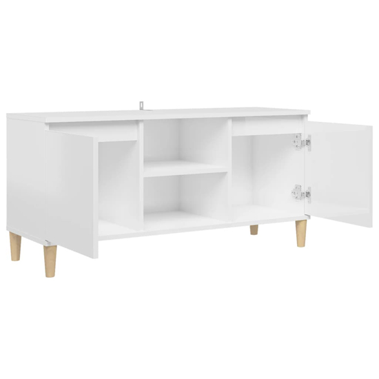 Gafna High Gloss TV Stand In White With Solid Wood Legs