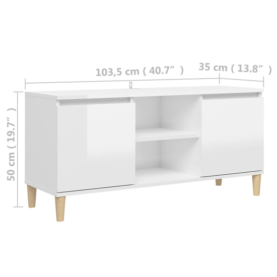 Gafna High Gloss TV Stand In White With Solid Wood Legs