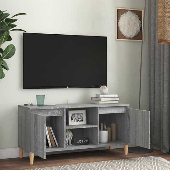 Gafna Wooden TV Stand In Grey Sonoma Oak With Solid Wood Legs