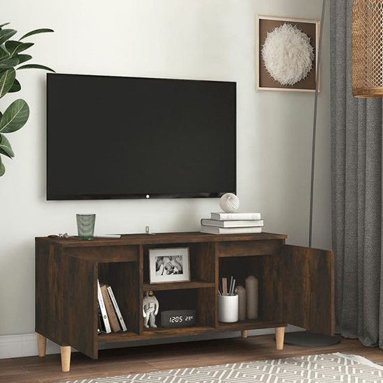 Gafna Wooden TV Stand In Smoked Oak With Solid Wood Legs