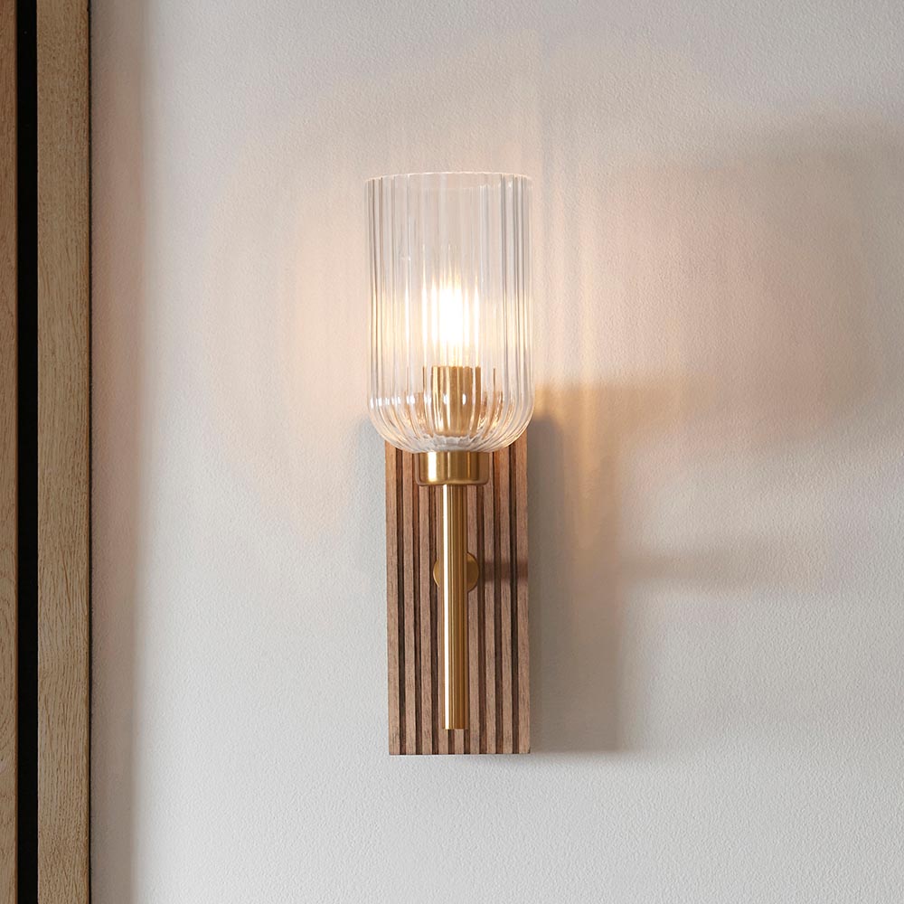 Gainesville Ribbed Glass Wall Light In Vintage Brass