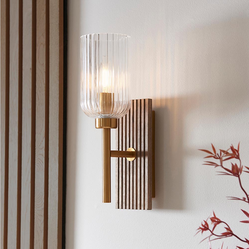 Gainesville Ribbed Glass Wall Light In Vintage Brass