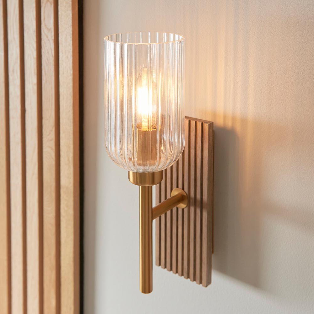 Gainesville Ribbed Glass Wall Light In Vintage Brass