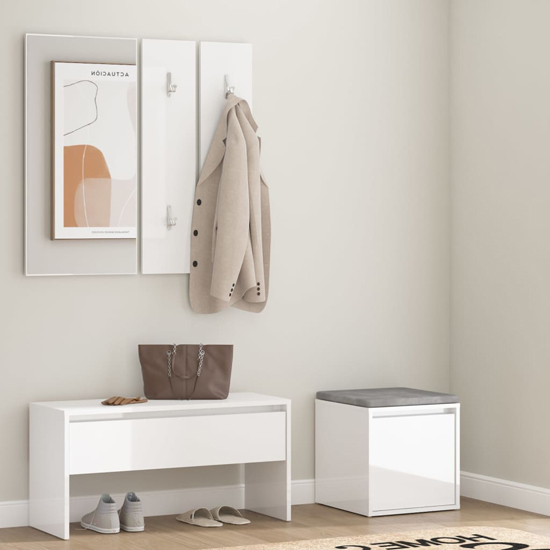 Read more about Gaius high gloss hallway furniture set in white