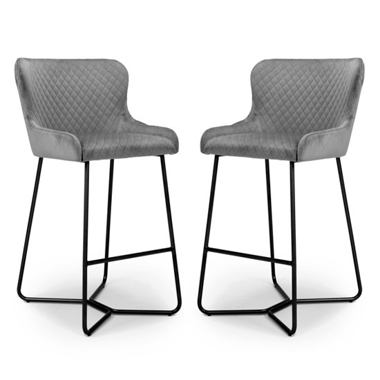 Giza Grey Brushed Velvet Bar Stools In Pair Furniture in Fashion