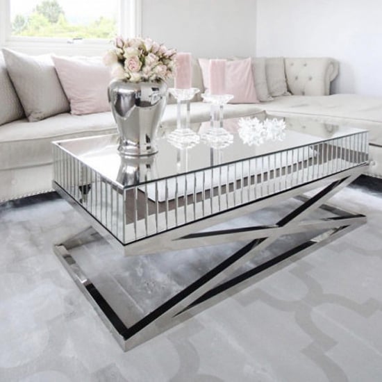 Gala Mirrored Wooden Coffee Table With Silver Steel Legs 619 95 Go Furniture Co Uk