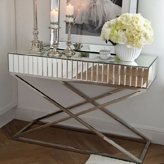 Product photograph of Gala Mirrored Wooden Console Table In Silver from Furniture in Fashion