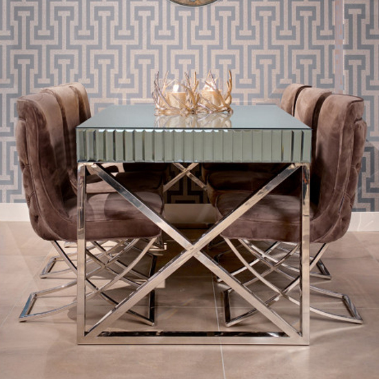 Gala Mirrored Wooden Dining Table In Silver_4