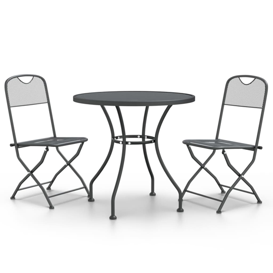Galax Large Round Metal Mesh 3 Piece Dining Set In Anthracite