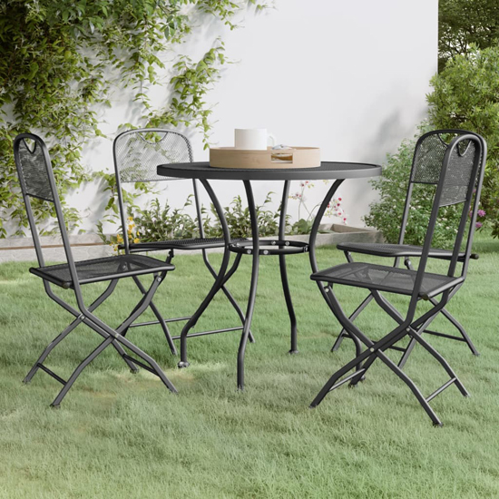 Read more about Galax large round metal mesh 5 piece dining set in anthracite